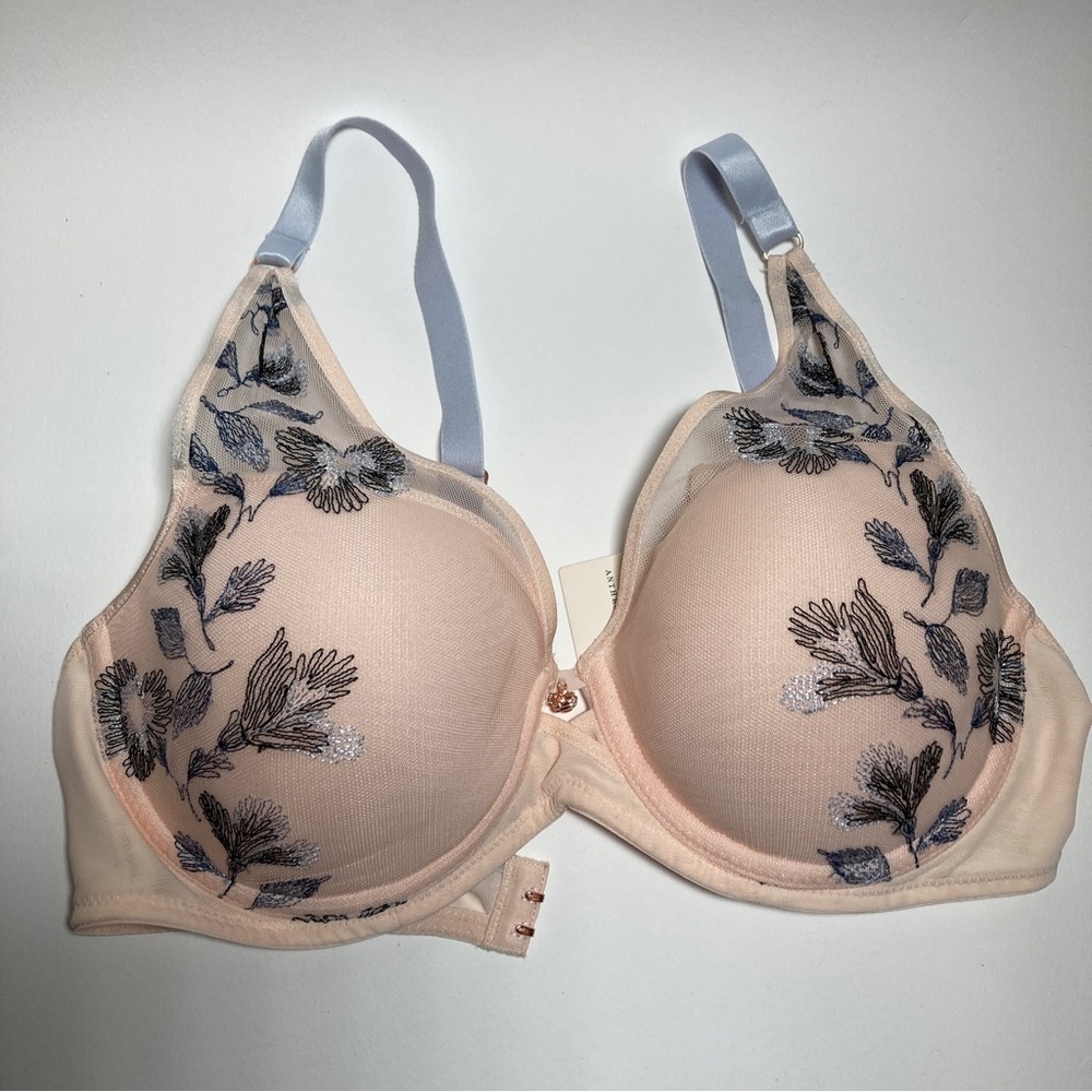 NWT Triumph Florale Anthropologie Embroidered Underwire Bra coral 34C